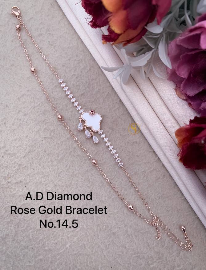 14 Designer AD Diamond Rose Gold Bracelets Wholesale Price In Surat
